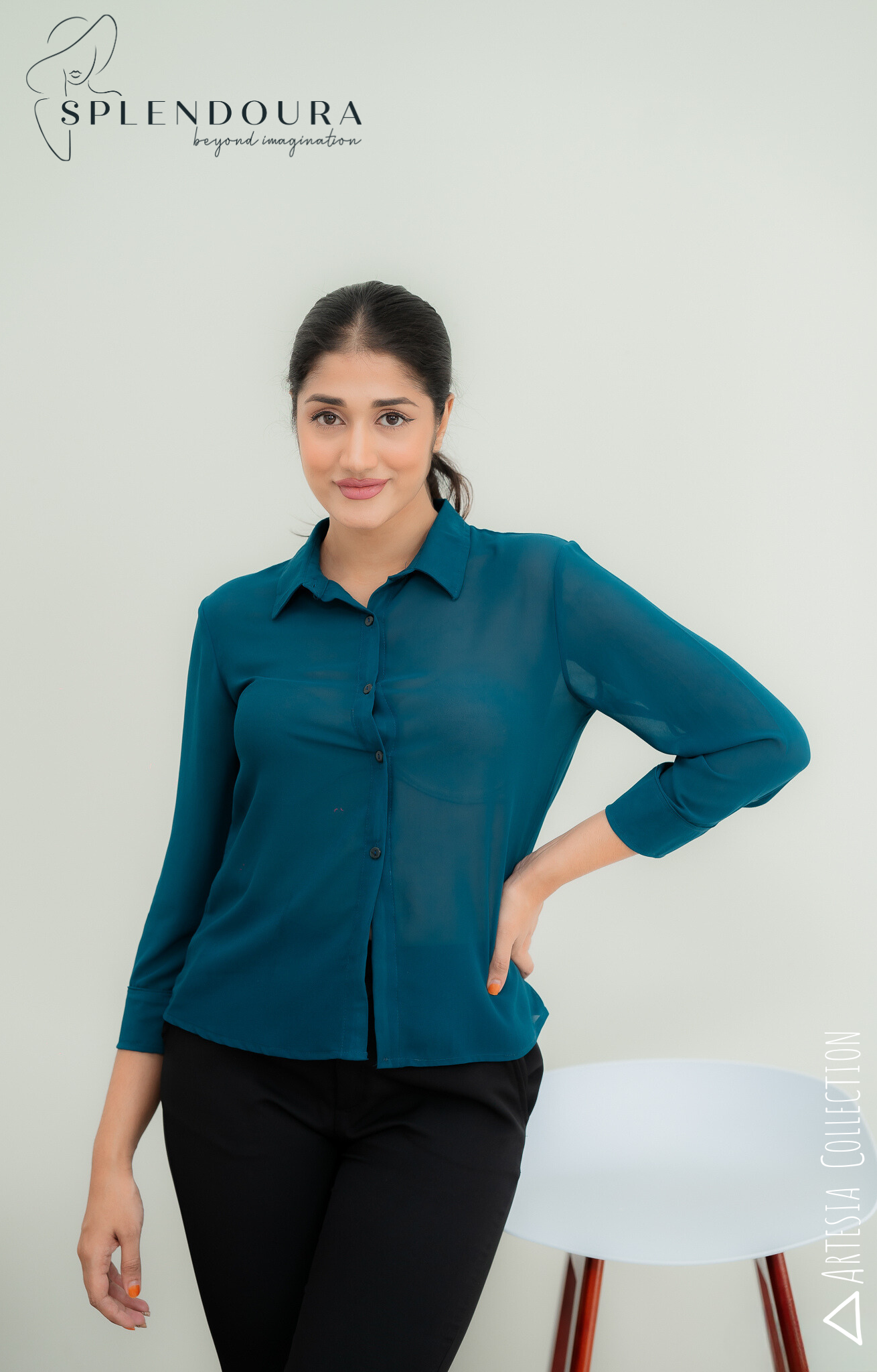 Azure Grace Work Blouse